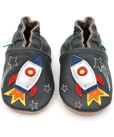 Dotty Fish Soft Leather Baby Shoes | Toddler Boys Non-Slip Suede Soles | Space Rocket Design | 0-6 Months to 4-5 Years - Buy Online on SooperMarket.com