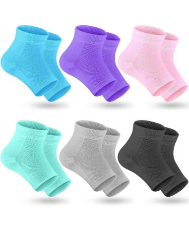 Selizo 6 Pairs Heel Moisturizing Socks Open Toe Socks Cracked Gel Heel Socks Foot Toeless Heel Repair Socks for Women Dry Hard Cracked Feet, 6 Colors