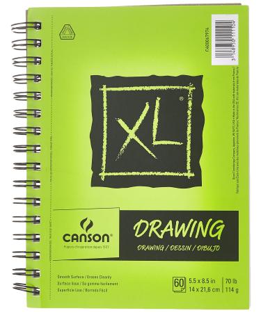 Canson XL Series Drawing Paper, Wirebound Pad, 5.5x8.5 inches, 60 Sheets (70lb/114g) - Artist Paper for Adults and Students - Charcoal, Colored Pencil, Ink, Pastel, Marker 5.5x8.5 Drawing Side Wire