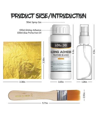 Gold Leaf Gilding Adhesive Kit 200ml Set | Water-Based Adhesive & Varnish | 100pc Gold Leaf Sheets | Craft Supplies, Painting, Resin Art & Furniture - Buy Online on SooperMarket.com