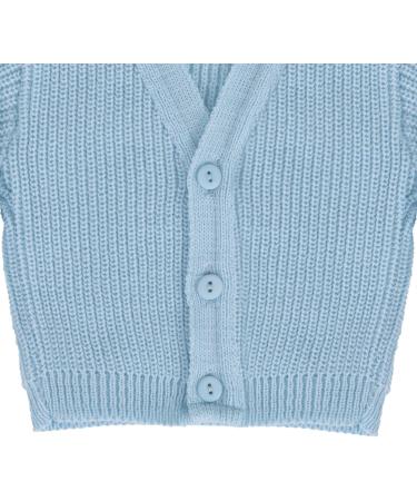 Knitted Baby Cardigan | Unisex Winter Cardigan for Newborns | Made in Portugal | Blue Ribbed Knit | 0 Months - Buy Online on SooperMarket.com