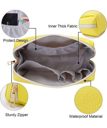 Small Waterproof PU Leather Makeup Bag for Purse - Yellow Cosmetic Pouch with Zipper for Women and Girls - Buy Online on SooperMarket.com