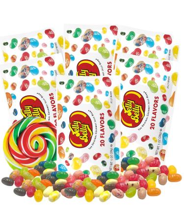 Jelly Belly 20 flavors Assorted Gourmet Jelly Beans 6-pack Bundle 28g - Christmas & Holidays Candy - Vegan Candy Dairy Free Snacks Kosher Candy Gluten Free Bulk Candy Stocking Stuffers for Teens