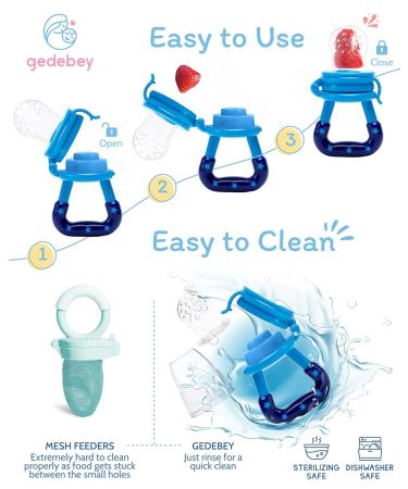 Gedebey Baby Fruit Pacifier Feeder - 3 Pack | Silicone Teethers & Feeding Spoon Set for Infants | Colorful Baby Food Forage Feeder - Buy Online on SooperMarket.com