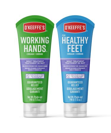 O'Keeffe's Working Hands Night Treatment Hand Cream, 7 Ounce Tube and Healthy Feet Night Treatment Foot Cream, 7 Ounce Tube