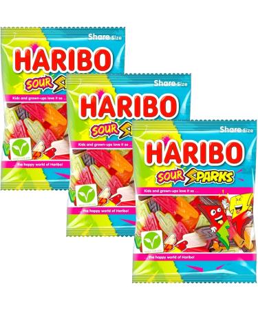 Sour Sparks Gummy Sweets Soft Chewy Candy Duo Flavours Raspberry & Pineapple Cola & lemon Apple & Cherry 160g - 3x Share Bags - Buy Online on SooperMarket.com