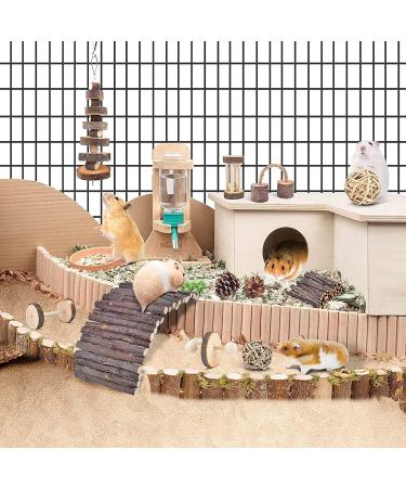 ERKOON Small Animal Chew Toys - Natural Wooden Accessories for Hamsters, Guinea Pigs, Gerbils, Rats, Chinchillas - Boredom Breaker, Teeth Molar Exercise - Play Bridge, Roller, Dumbbells - Buy Online on SooperMarket.com