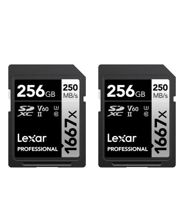 Lexar Professional 1667x 256GB (2-Pack) SDXC UHS-II Cards, Up To 250MB/s Read, for Professional Photographer, Videographer, Enthusiast (LSD1667256G-B2NNU) 2-Pack 256GB