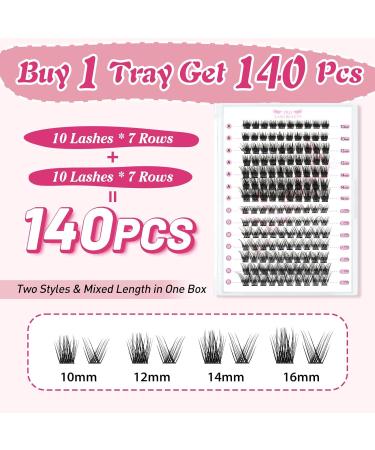 140 Pcs Lash Clusters 2 Styles Mixed Cluster Lashes DIY Eyelash Extensions Eyelash Cluster Extension DIY Individual Lashes Super Thin Band Soft and Easy to Wear (Demure+Blissfu D-Mix) 10-16mix Demure+Blissful - Buy Online on SooperMarket.com