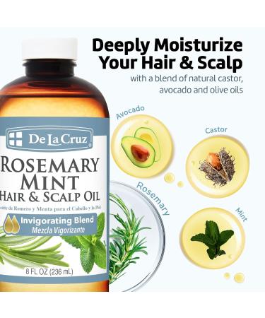 De La Cruz Rosemary Mint Oil Blend for Hair & Scalp - Revitalizing Moisturizing Oil with Castor Avocado & Olive - 8 FL OZ - International Shipping Available - Buy Online on SooperMarket.com