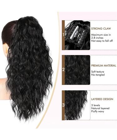 PORSMEER Ponytail Extension Claw Clip Ponytail Hair Extensions Black Natural Looking Long Curly Wavy Multi Layered Fluffy Synthetic Hairpiece for Women Girls Daily Wear or Party 18inch - Buy Online on SooperMarket.com