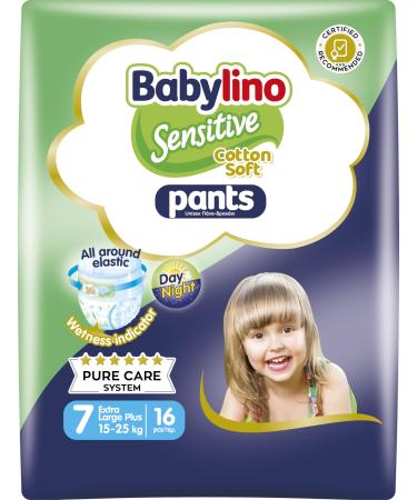 Babylino Sensitive Cotton Soft Diapers Pants Size 7 Pants XL Plus (15-25 kg) 16 pieces Taglia 7 (Pack of 16)