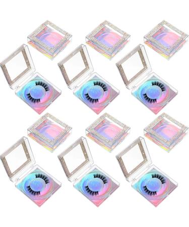 12 Pieces 3D False Eyelashes Packaging Boxes Rhinestones Square Lash Case Empty Eyelash Storage Boxes with Glitter Paper and Clear Tray for Women Eyelash Care Holographic