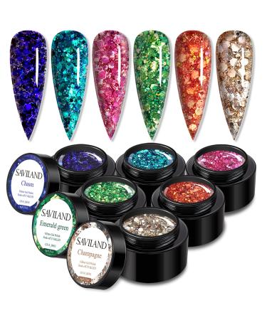 SAVILAND Glitter Gel Nail Polish Set - 6 Colors Big Glitter Gel Polish Kit Popular Sequins Nail Gel for Professional Manicure Nail Design Kit for DIY at Home A-Big Glitter-2