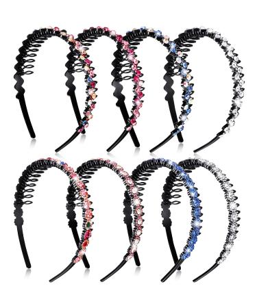8 Pieces Rhinestone Teeth Comb Headbands Flower Crystal Headband Wave Rhinestone Headband Plastic Tooth Comb Headband Non-Slip Rhinestone Hair Band Hair Accessories for Women Girl  2 Styles