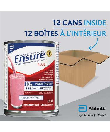 Ensure Plus Meal Replacement Complete Balanced Nutrition Strawberry 12 x 235 mL Can - Buy Online on SooperMarket.com