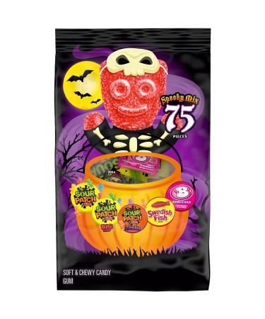 SOUR PATCH KIDS Original, Big Kids & Zombie, SWEDISH FISH & Bubblicious Strawberry Gum Halloween Candy Variety Pack, 75 Trick or Treat Bags 75 Count (Pack of 1)