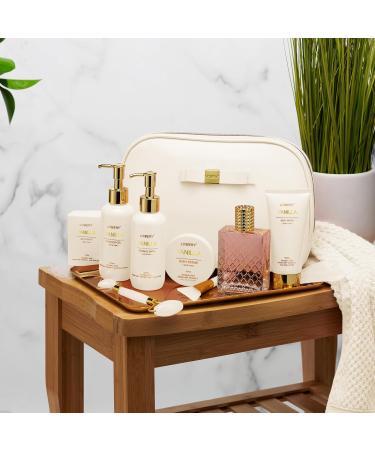 Valentines Day Gifts for Women Vanilla Spa Gift Basket for Women - Self Care Kit Bath Set with Shower Gel Bubble Bath Perfume Gua Sha Jade Roller - Birthday Gift Set for Women Mom Mother's Day - Buy Online on SooperMarket.com