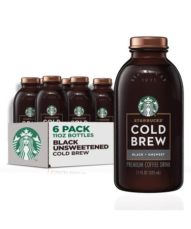 Starbucks Cold Brew Coffee, Black Unsweetened, 11 oz Glass Bottles, 6 Count Black Unsweetened 11 Fl Oz (Pack of 6)