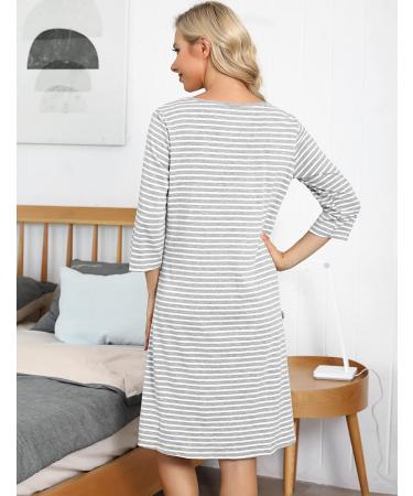 Marvmys Maternity Hospital Breastfeeding Nightdress | 3/4 Sleeves Nursing Nightgown | V Neck Pajama for Pregnant Women - Light Grey - Buy Online on SooperMarket.com