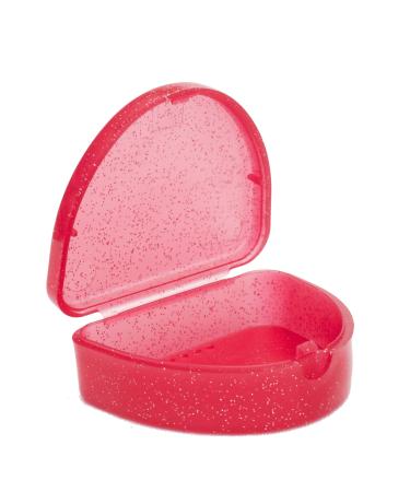 Slim Orthodontic Dental Case - Colour & Glitter Choices for Retainers Bleaching Trays Dentures & More (Glitter Red)