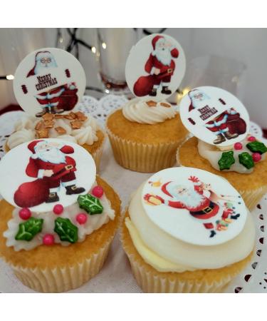 24 x Edible Stand up Santa Claus Mix XVIII. Pre-Cut Wafer Paper Cupcake Toppers Father Christmas Party Winter Birthday Cake Decorations