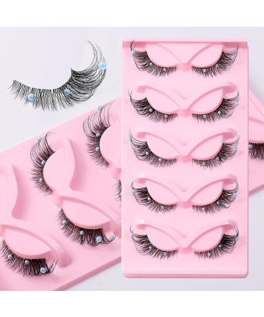 HERBENJOY Fluffy False Lashes Fake Eyelashes 5 Pairs Lash Extension with Small Pearl Decoration Cat Eye False Eyelashes 3D Faux Eyelashes for Costume Party Stage Performance Festival Celebrations - Buy Online on SooperMarket.com