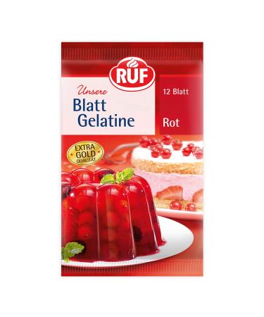 Call leaf gelatin red with real carmine for use when covering geling for fillings desserts and baked goods gluten -free 50s pack (50x12 sheet) 0.4 g (50 pack) red