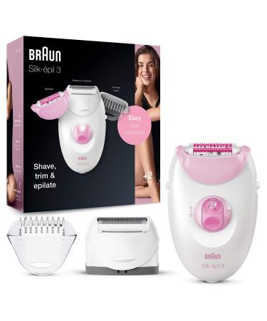 Braun Silk Epil 3 SE3270 Epilators for Women Epilator and Shaver Hair Removal for Leg and Body White/Pink White Legs & Body 3270