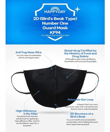 HAPPYDAY 2D KF94 Black Face Mask for Adult Made in Korea - Pack of 25 - Buy Online on SooperMarket.com