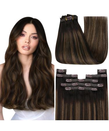 Youngsee real hair extensions clip balayage clip in extensions real hair short 30cm clip in extensions darkest brown balayage medium brown clip real hair extensions clips hair extension smooth 80g 30 cm (7PCs) 1-clip-3- ombre medium brown