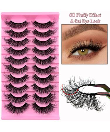 Cat-Eye Fluffy-XZ01: 10 Pairs 20mm Long Dramatic False Eyelashes - Thick Volume, Crossed, Lightweight, Soft Curly Fake Lashes - Wispy Mink Lashes for Big Eyes - Buy Online on SooperMarket.com