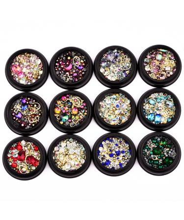 CHSEEO 12 Boxes Nail Art Rhinestones Set Nail Tips Studs Stones Diamonds Beads Glitter Rhinestones Slice Crystals Gems for DIY Nails Makeup Clothes Shoes Bags Decoration #13