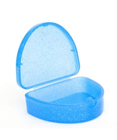 Slim Orthodontic Dental Case - Colour & Glitter Choices for Retainers Bleaching Trays Dentures & More (Glitter Blue)