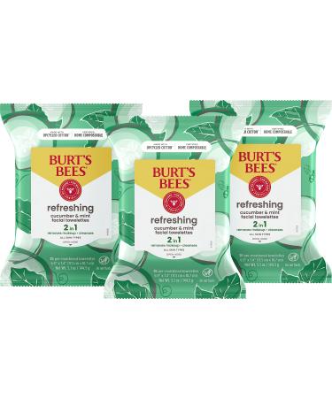 Burt's Bees Face Wipes Makeup Remover Facial Cleansing Towelettes for Sensitive Skin Hydrating with Cucumber and Mint 30 Count (Pack of 3)