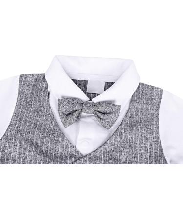 AmzBarley Baby Boys Gentleman Suit | Long/Short Sleeve Shirt Pants Vest Bowtie Tuxedo Romper | Grey | 1-2 Years - Buy Online on SooperMarket.com