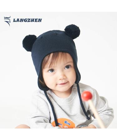 LANGZHEN Toddler Winter Hat Earflap Knit Cap for Baby Boys Girls 6-12 Months - Navy - Buy Online on SooperMarket.com