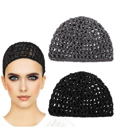 2PCS Mesh Crochet Hair Net Snoods For Women Knit Snood Hat Crocheted Hairnet Snoods Cover Sleep Cap Rayon Hair Cover Accessory For Sleeping Thick Short