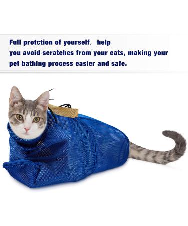 Weewooday Cat Grooming Washer Mesh Bag - 2 Pack Breathable Adjustable Muzzles for Bathing, Nail Trimming, and Feeding - Scratch-Resistant Restraint Bag in Blue - Buy Online on SooperMarket.com