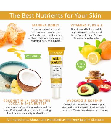 LILY SADO Milk+Manuka Eye Repair Cream - Anti-Aging Natural Gentle Formula with Coconut Milk & Manuka Honey - Reduces Puffiness & Wrinkles - 1oz - Buy Online on SooperMarket.com