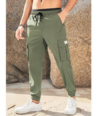 Elegancity Men's Cargo Jogger Work Pants with Drawstring and Pockets - Regular Fit Sweatpants (Sizes 38-46) - 32, A-Green - Buy Online on SooperMarket.com