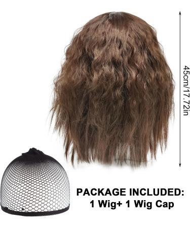 SKHAOVS Curly Fancy Dress Wigs with Hair Bangs Short Wavy Curly Women Fresh Bright Synthetic Ordinary Flat Bangs Bob Wig Cosplay Party Wigs Women's Shoulder Length Halloween Girl Wigs (Brown) - Buy Online on SooperMarket.com