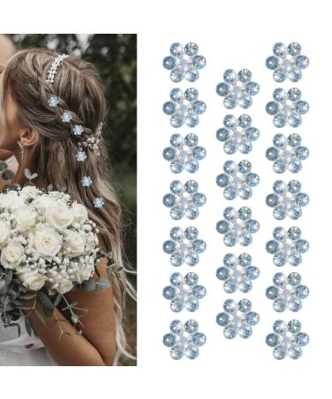 YISSION 20Pcs Mini Rhinestone Flower Hair Clips Cute Blue Hair Pins Small Decorative Hair Clips Wedding Hair Barrettes Bridal Hair Accessories for Girls Women