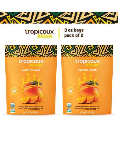 Organic Dried Mango Pack - Healthy Vegan Snacks for Kids & Adults | Tropicaux Reign | Non GMO, No Added Sugar | 3oz x 2 Pack (6oz Total) - Buy Online on SooperMarket.com