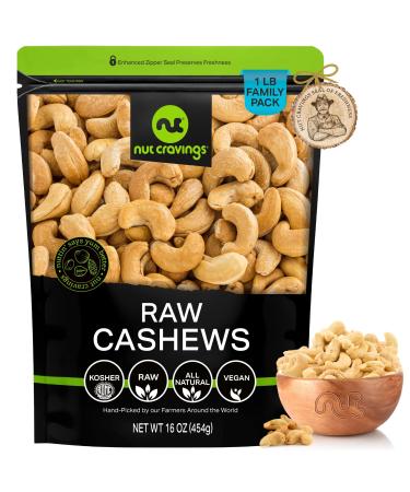 Raw Whole Cashews, Unsalted, Shelled, Superior to Organic (16oz - 1 LB) Bulk Nuts Packed Fresh in Resealable Bag - Healthy Protein Food Snack, All Natural, Keto Friendly, Vegan, Kosher