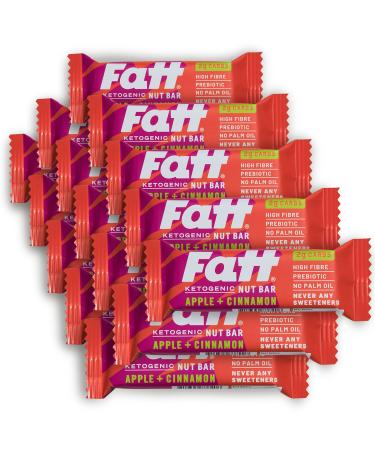 Fatt Keto Nut Bars - Apple & Cinnamon 15-Pack - 2g Carbs - 100% Natural Low-Carb Gluten Free Clean Keto Snack Bars with Super Fats - High Fibre Low Sugar Sweetener Free & Vegan - Aka Fattbar Apple & Cinnamon 15 count (Pack of 1)