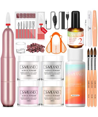 Saviland Acrylic Nail Kit with Drill for Beginners - 0.52oz Pink/Clear/White/Nudes Acrylic Powder and Liquid Set, Nail Drill Acrylic Nail Tools for Acrylic Nails DIY at Home B-Acrylic Nail Kit with Drill