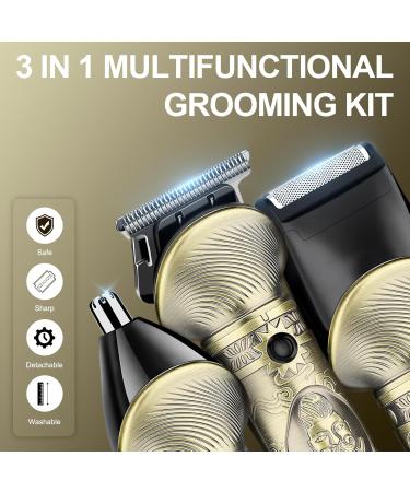 Suttik Professional Hair Clippers for Men 3 in 1 Beard Trimmer/Nose Hair Trimmer/Electric Shaver Clippers and Trimmers Set USB Rechargeable Grooming Kit Mens Gifts Gold1 - Buy Online on SooperMarket.com