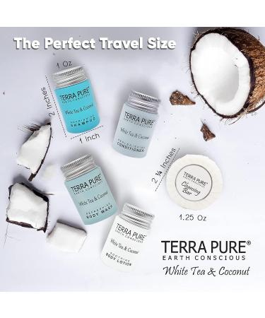 White Tea and Coconut Hotel Soaps & Toiletries Bulk Set | Terra Pure Collection | 1oz Shampoo, Conditioner, Body Wash, Lotion & 1.25oz Bar Soap | 75-Piece Travel Size Kit - Buy Online on SooperMarket.com