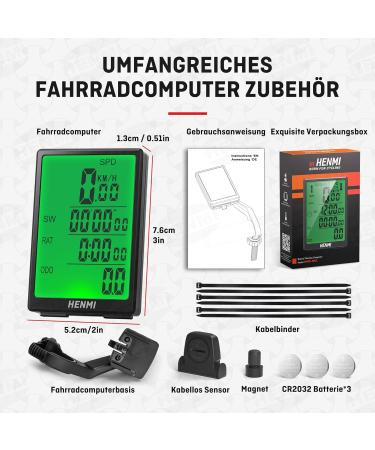 Buy Henmi Wireless Bike Computer - 3.2 Inch Waterproof Speedometer with Backlighting | International Shipping Available - Buy Online on SooperMarket.com